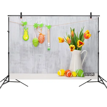 

Easter Backdrop Easter Vinyl Photography Background Colored Eggs Tulips Rabbit Wood Board Children Backdrops for Photo Studio