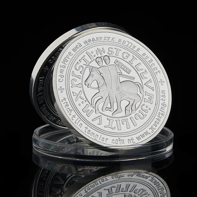 Ezüst Bevont Fém Érmék Keresztes Lovagok Templomos Kék Token Ajándéktárgyak Gyűjtése - Image 2