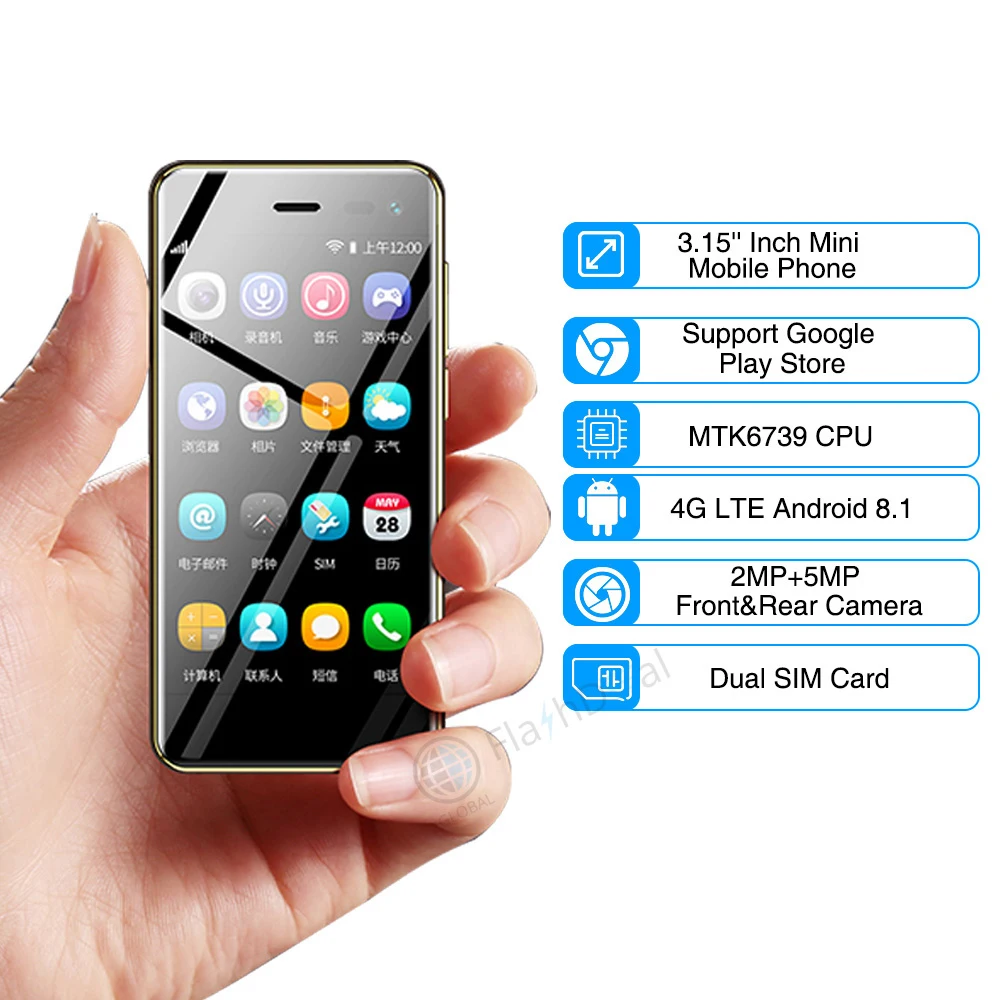 Мини Мобильный телефон U2 Android 8,1 Google Play 3,15 дюймов экран MTK6739 1 ГБ 8 ГБ 5 МП 4G смартфон