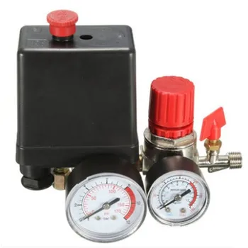 

240V AC Regulator Heavy Duty Air Compressor Pump Pressure Control Switch 4 Port Air Pump Control Valve 7.25-125 PSI with Gauge