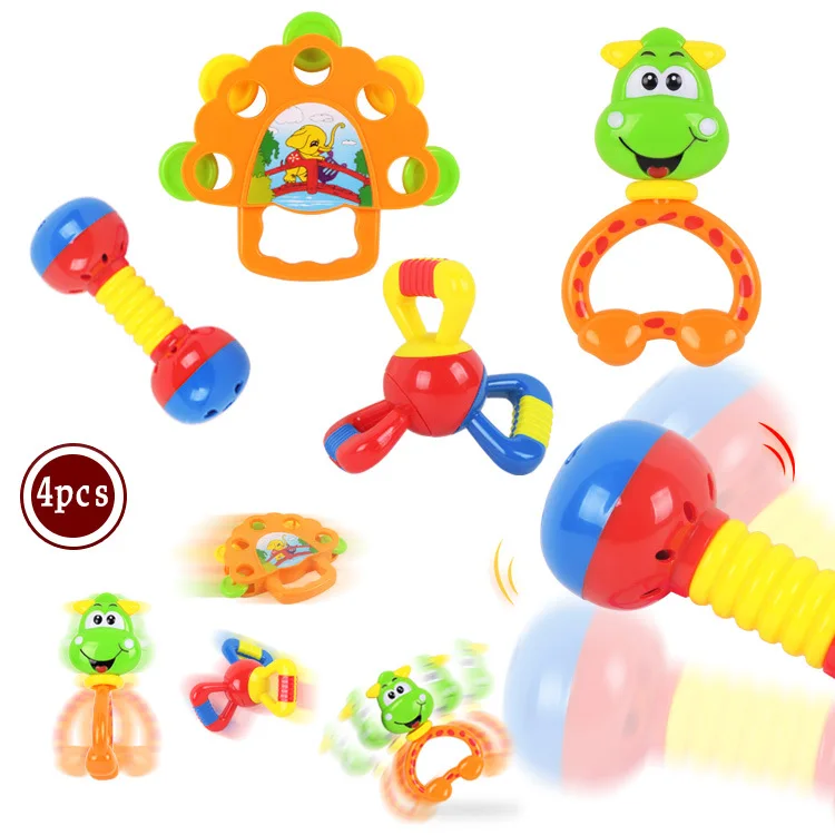 

CHILDREN'S Teether Rattle Infants Newborns Hand Rattle 4 Pieces in a Set Toy Safe Hand Rattle Set 0-3-Year-Old