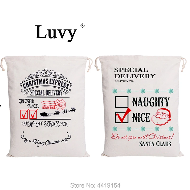 

Luvy 50pcs Drawstring Santa Sack 6 Styles Customized Christmas Bags Santa Claus Party Kid Toy Canvas Santa Personalized Gift