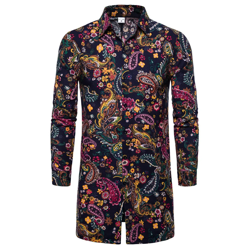 8 color Mens Autumn Long priting casual shirt Loose blouse Casual Daily Printed Long sleeve Slim Fit Shirts Men Social Man Dress