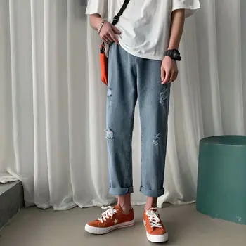 

BXyichen original Hong Kong wind hole jeans tide brand thin summer net red pants sloppy casual nine-point pants loose old pants