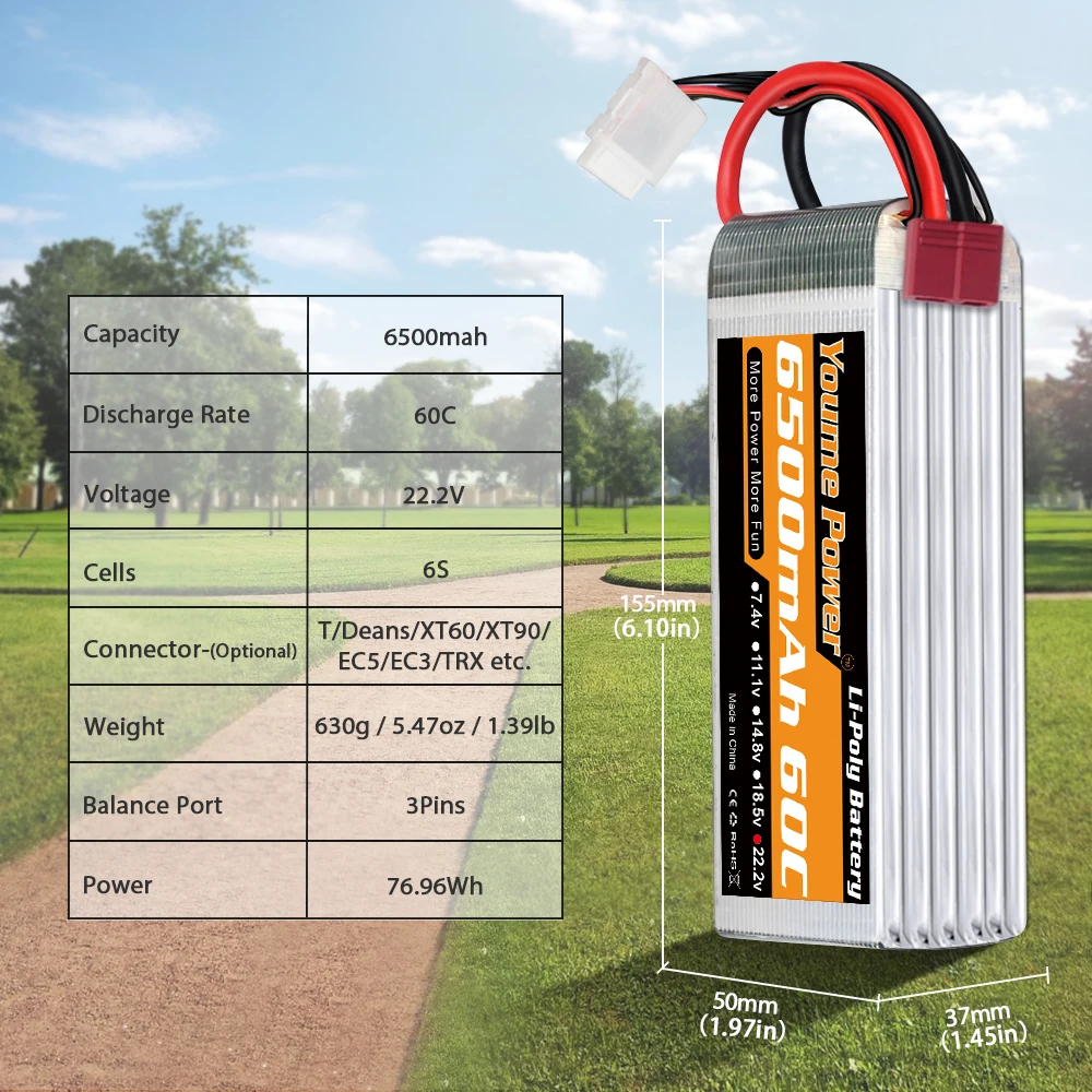 Youme Power 4500mAr60c 6セル Amazon.com: Youme 6S Lipo Battery EC5, 2Packs 22.2V RC LiPo