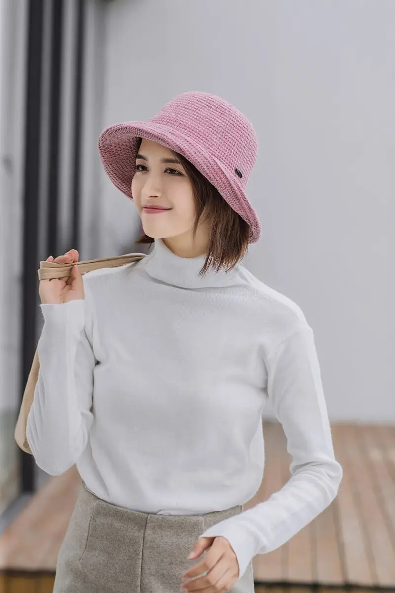 Winter hat female wool knit hat Handmade Beanie Knitting Coarse Wool Bucket Cap Knitting Fisherman Hat Female Fashion Basin Buck