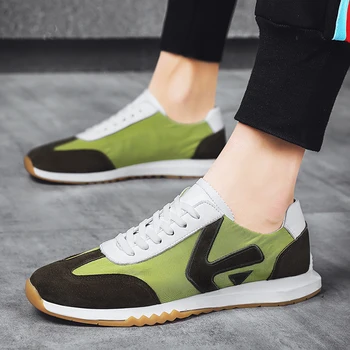 

2020 Autumn Youth Casual Footwear For Men Green Fashion Shoes Men Designer Leather Shoes Mens Anti-Slip Men Walking Shoes