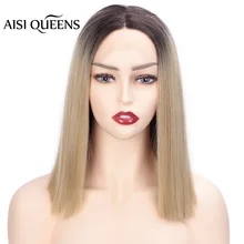 Aisi Queens синтетический парик на кружеве короткие прямые средние части Омбре золотые натуральные волосы для черных белых женщин косплей парик