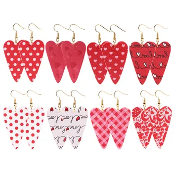 

5 Style New Dot Pattern Heart Print PU Leather angel Drop Earrings Dangle Drop Earrings Valentine's Day Gift Love Wholesale
