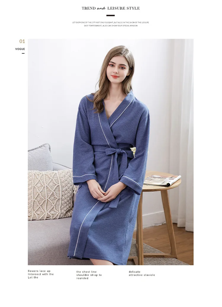 Waffle Kimono Bathrobe Gown Couple Sleepwear Soft Intimate Lingerie Men Nightgown Home Clothes Casual Nightwear Homewear men's silk pajamas