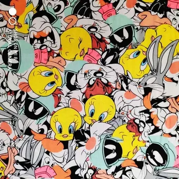 

140cm Width Cartoon Tweety Bird Print Cotton Fabric for Girl Clothes Backpack Hometextile Cushion Cover Curtain DIY-BK869