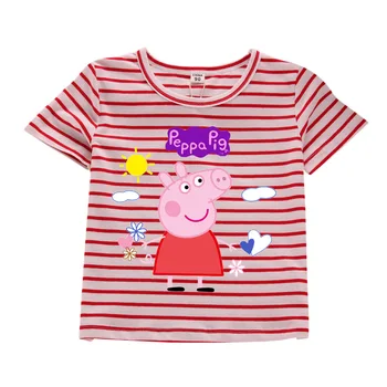 

peppa pig kids short-sleeved t-shirt cartoon dolls stripe summer cotton children's clothing