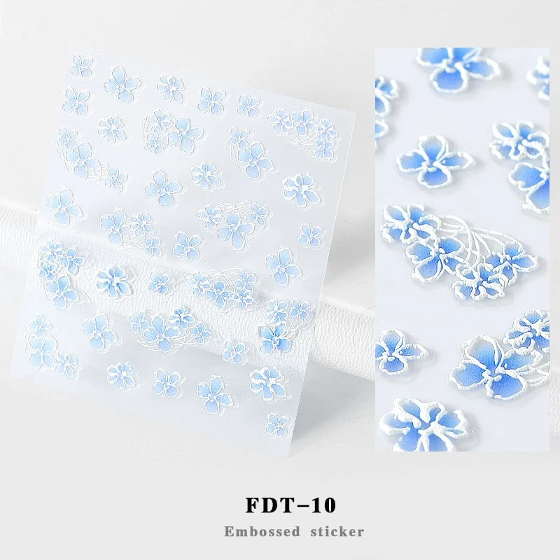 Hot 1PC 5D Acrylic Engraved Flower Nail Sticker Embossed Lace Flower Cute Cat Water Decals Empaistic Nail Water Slide Decals - Цвет: FDT-10