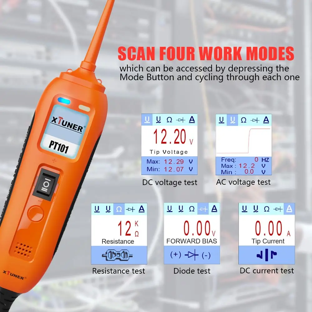 Xtuner PT101 автомобильный тестер электрической цепи для 12 В/24 В датчик мощности автомобильные инструменты DC/AC тестер электрической системы PK Autel PS100