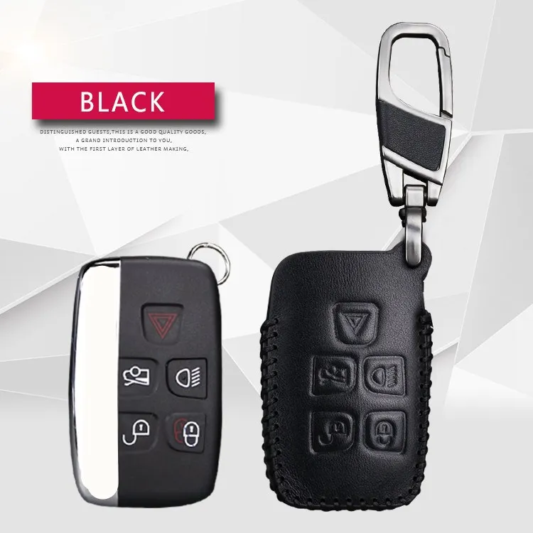 Black 5 Button Для Jaguar XF XJ X type F pace цепь для ключей брелок кожаный чехол автомобильный брелок держатель для Jaguar F-type XE X-type E Pace - Название цвета: Black 5 Button