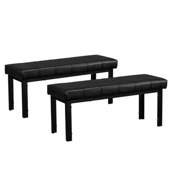 

2PCS/Set Black Leather Bench Stool Chair Double Person Simple Line Decoration Furniture 104 x 39 x 46CM