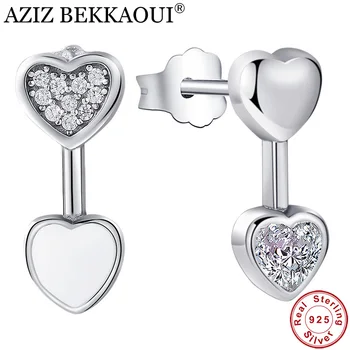 

AZIZ BEKKAOUI Authentic 925 Sterling Silver Double Heart to Heart Crystals Stud Earrings for Women Brincos Fine Wedding Jewelry