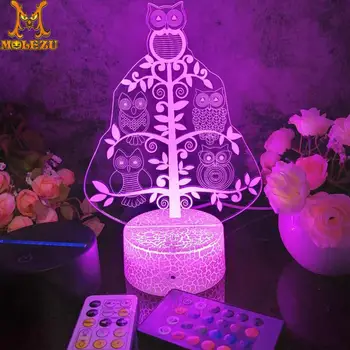

Molezu Halloween Owl Pattern 3D Led Night Light Decoration Children Kids Gifts 7 Color Changing Visual Table Lamp