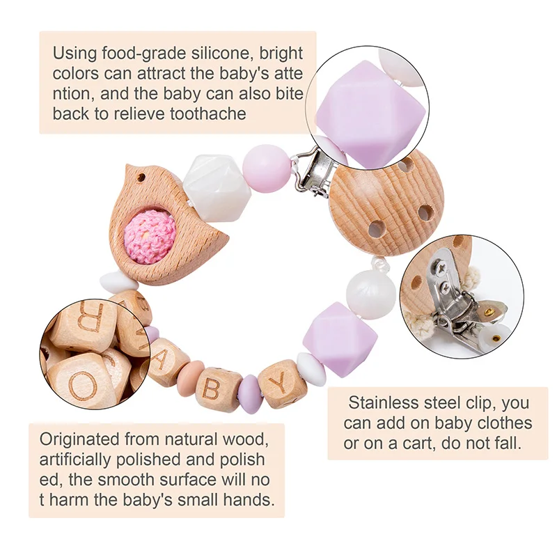 1Pc Wooden Pacifier Chain Clips Personalized Dummy Clip Baby Teether Rodent Animal Nipple Holder Silicone Beads Children's Goods 3 1Pc Wooden Pacifier Chain Clips Personalized Dummy Clip Baby Teether Rodent Animal Nipple Holder Silicone Beads Children's Goods 3