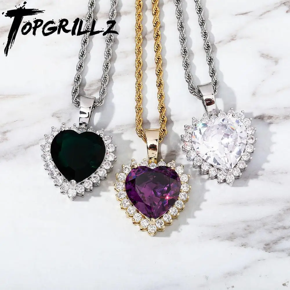 TOPGRILLZ новое ожерелье с подвеской в форме сердца 4 мм цепью для тенниса Высокое