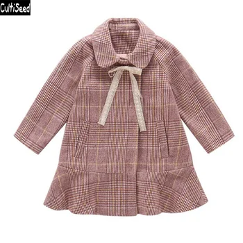 

Cultiseed Girl Autumn Winter Woolen Outerwear Coat Big Children Girls Vintage Plaid Long Sleeve Jacket Coats Kids Fashion Coats