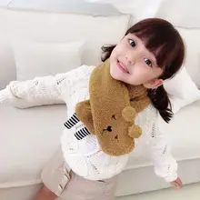 Детский зимний кашемировый шарф из овечьей шерсти, милый теплый шарф с вышитым медведем