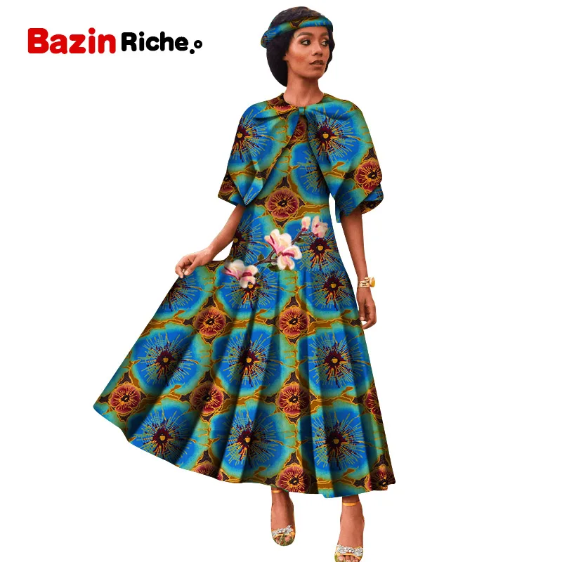 

2020 African Dresses for Women Dashiki ankara Wax Cotton fabric Batik Sexy Dress for Femal Traditional clothing wy5122