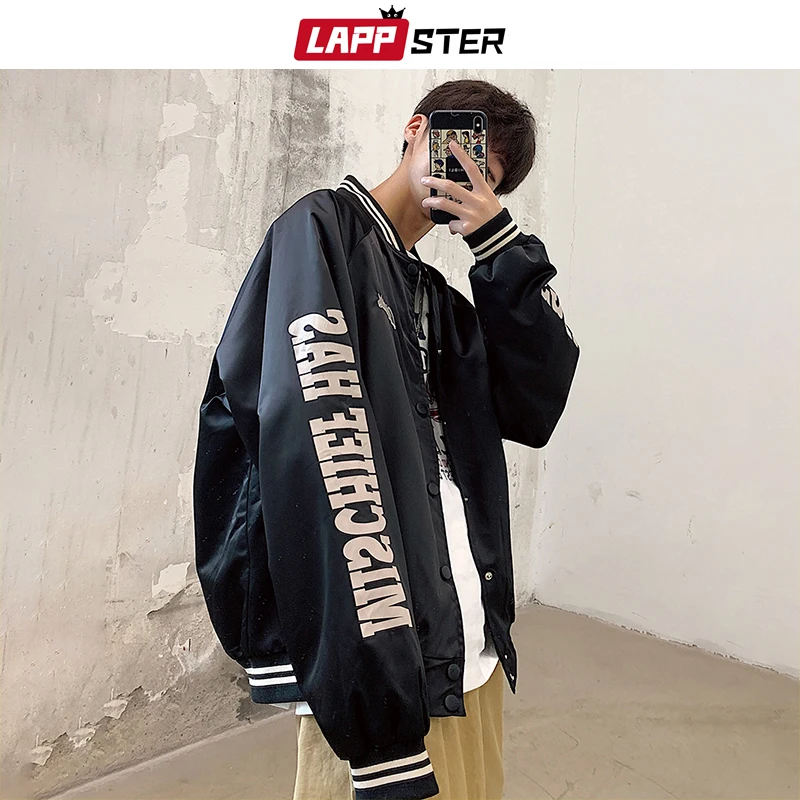 

LAPPSTER Streetwear Bomber Jacket Men 2019 Man Japan Style Baseball Jackets And Coats Hip Hop College Vintage Windbreaker Jacket
