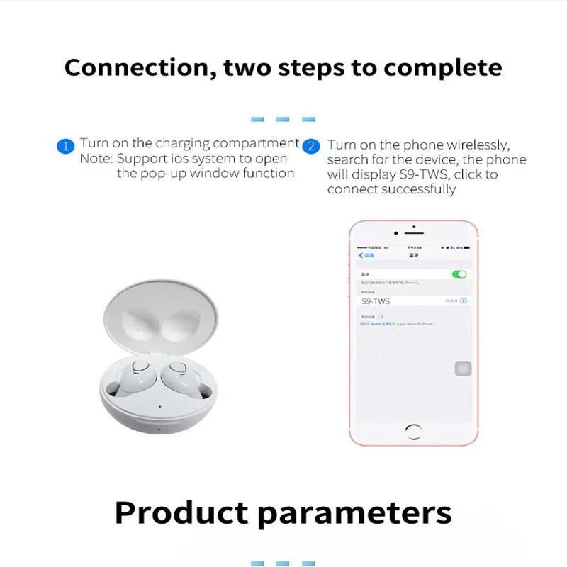 Оригинальные беспроводные наушники S9 TWS, Mini Bluetooth 5,0, наушники, стерео гарнитура, Tws, наушники с зарядной коробкой, черные наушники