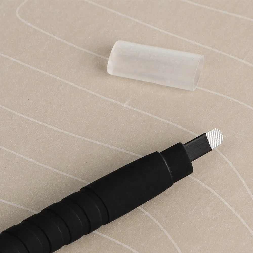 newest 0.16mm 18U black light microblading tattoo pen disposable sharp embroidery eyebrow manual pen handle with cap pack