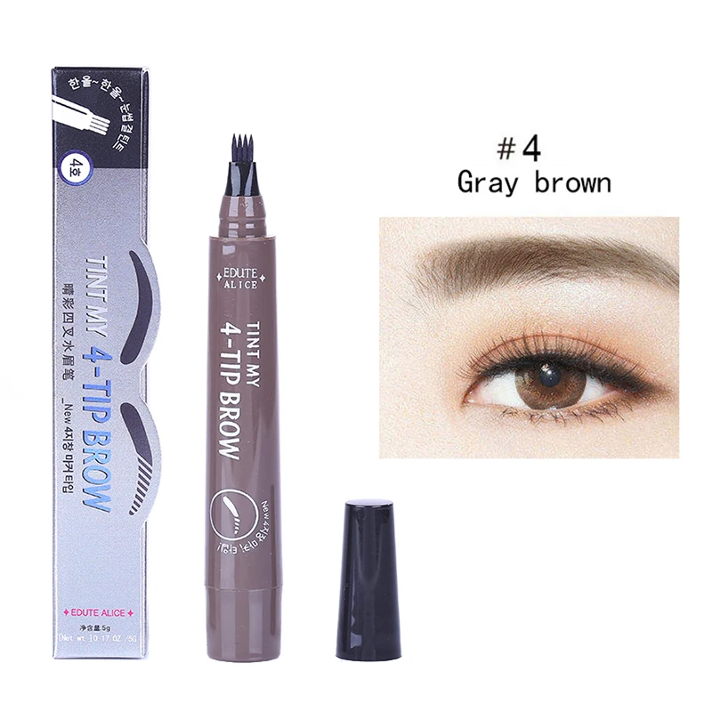 Natural 3D Microblading Eyebrow Tattoo Pen with 4 Micro Tips Superfine Sketch Liquid Eyebrow Pencil Waterproof Brow Tint TSLM2 - Color: 04