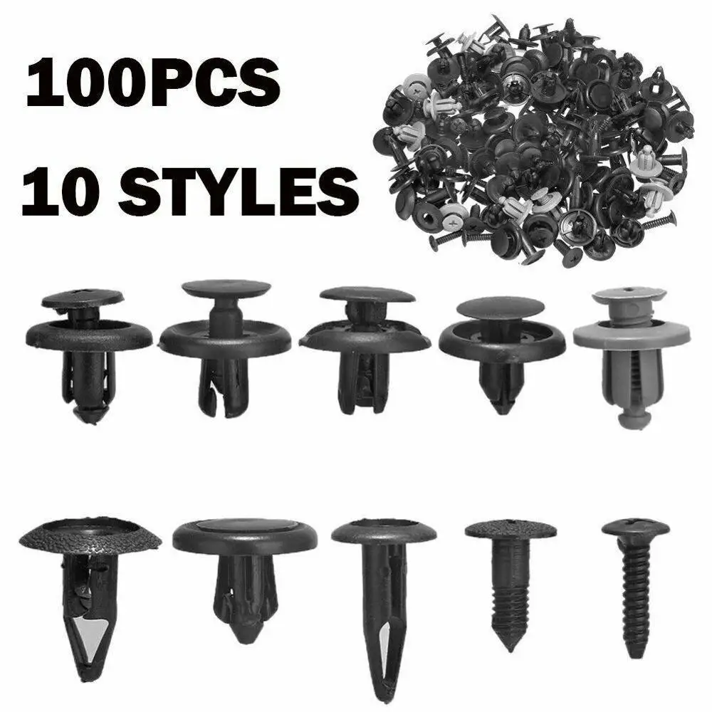 100pc Car Plastic Clips Rivet Set Push Auto Trunk Bumper Fastener Kit Screw for Body Fender | Автомобили и мотоциклы
