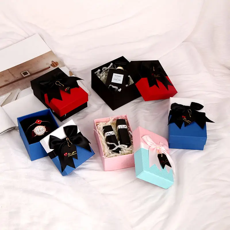 

DIY jewelry organizer box Lipstick watch square cosmetic paper lovers gift box for jeweley Display box Bow match color package