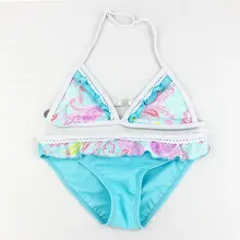 Комплект бикини для девочек, От 6 до 16 лет, детская одежда для плавания из 2 предметов с цветочным узором, детский купальный костюм летний отдых пляж, купальная одежда