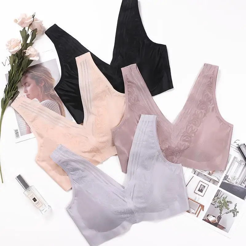 

Sexy lace seamless sleep ice silk beautiful vest gathered bra breathable bras for women sujetadores para mujeres