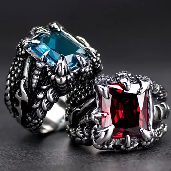 

Titanium steel (stainless steel) retro dragon claw inlaid with men's ring, original design, handmade hand accessories men's ring