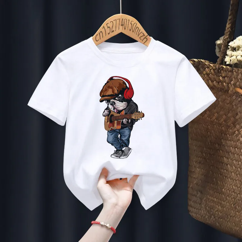 Funny Bear Riding Motorcycle Print Boy Girl White T-shirt Kid Summer Harajuku Kawaii Funny Little Baby Y2K Clothes,Drop Ship