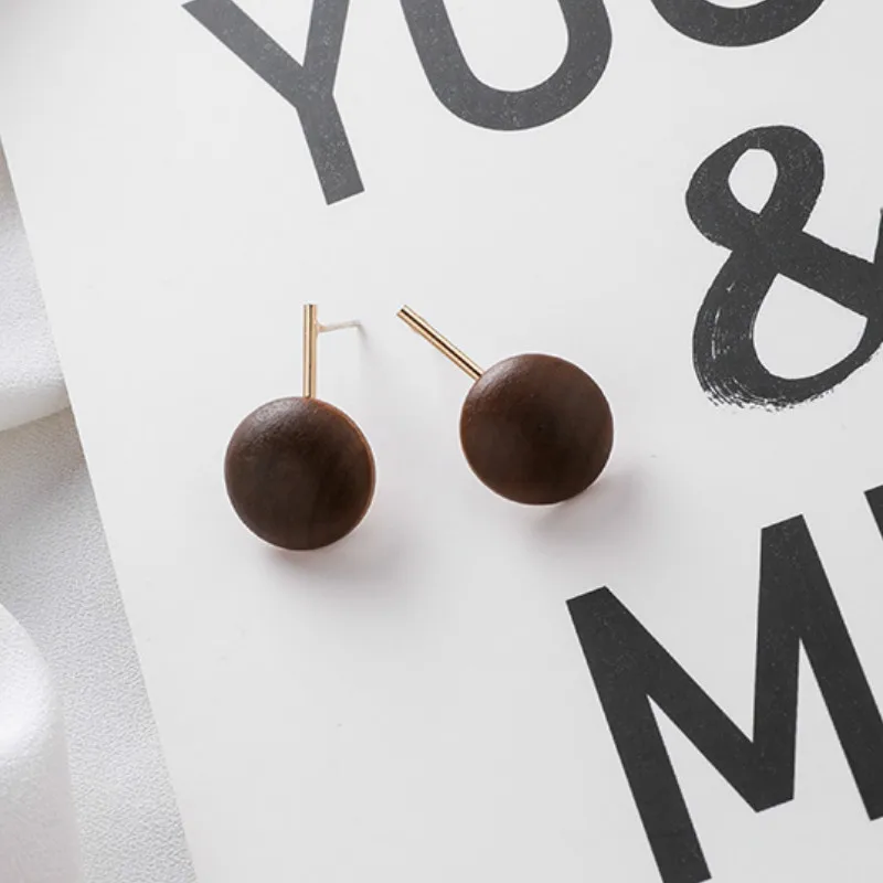 2019 Korean Simple Geometric Wood Handmade Small Stud Earrings for Women Literary Round Square Cute Charm Jewelry Gifts CEL059 | Украшения