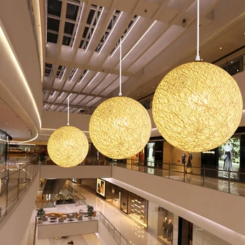 

Rattan and Hemp Ball Chandelier Individual Creativity Spherical Rattan Nest Lampshade 20cm