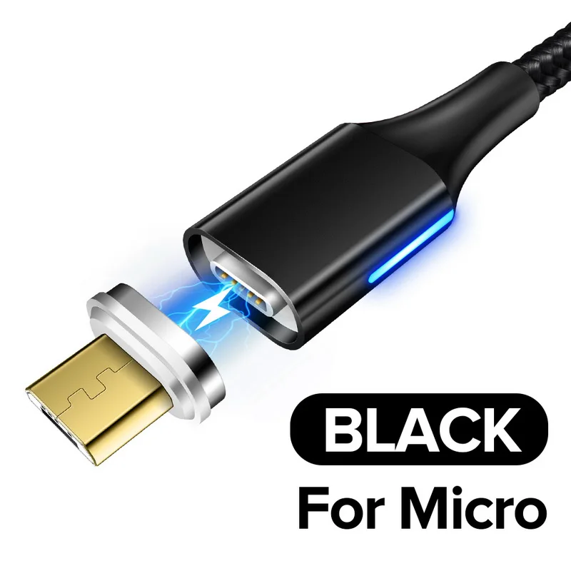 For Micro USB Black Магнитный кабель GETIHU 2 м для быстрой зарядки 3,0 Micro USB для iPhone XS samsung Xiaomi Redmi Note 5 Pro type C зарядное устройство для зарядки телефона - Цвет: For Micro USB Black