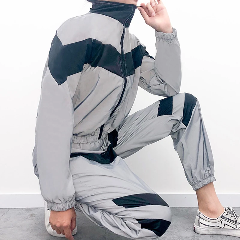 Модный Светоотражающий Комплект из двух предметов новинка женский спортивный