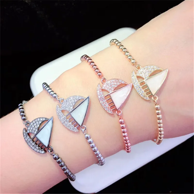 10 шт./лот,, латунный браслет с кубическим цирконием, парусник, регулируемый браслет, Модные женские ювелирные изделия