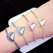 10 шт./лот,, латунный браслет с кубическим цирконием, парусник, регулируемый браслет, Модные женские ювелирные изделия