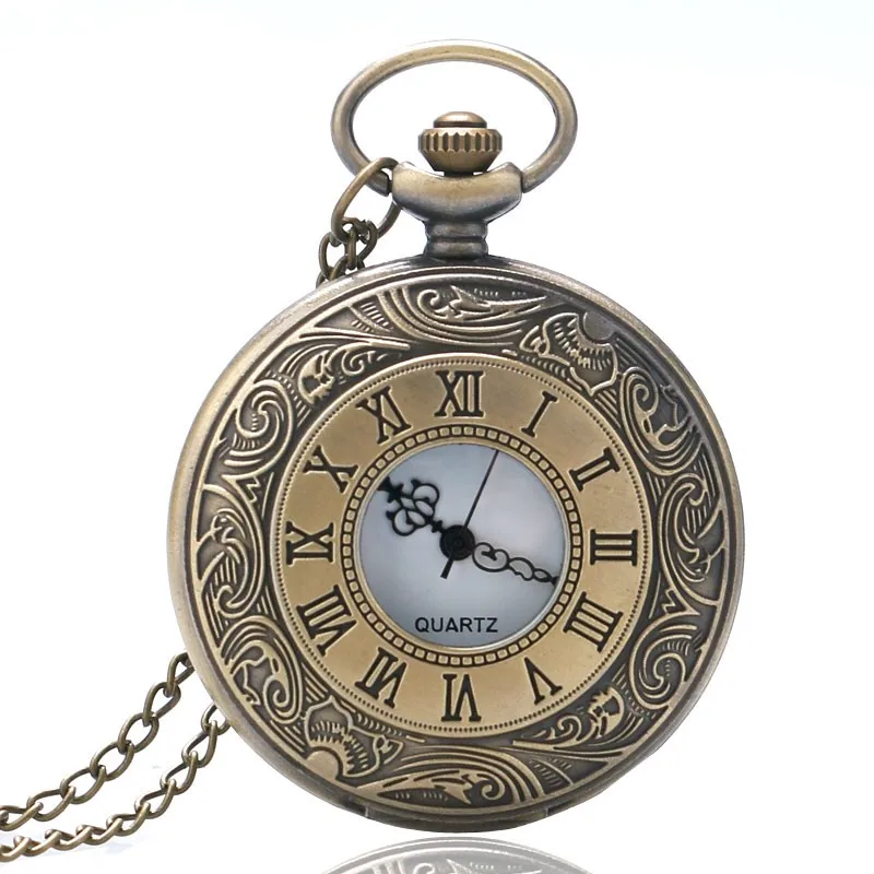 Ретро бронзовые карманные часы Engarve с римскими цифрами, антикварные мужские и женские часы с брелоком и цепочкой, Relogio De Bolso, подарок - Цвет: Черный