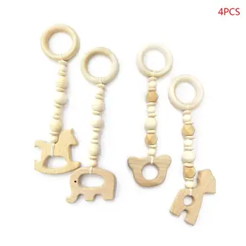 

4 Pcs/set Wooden Cartoon Animals Children Baby Fitness Rack Equipment Pendant Decoration Beech Wood Hanging Accessories