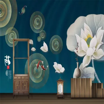 

Custom 3D Lotus Rhyme Classical Living Room Bedroom Background Wallpaper Mural