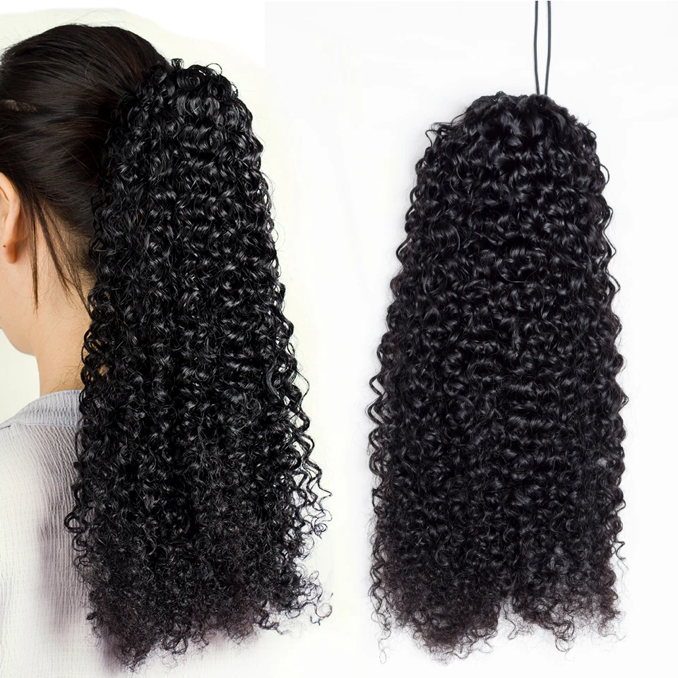 Aliballad perwersyjne kręcone sznurek kucyk ludzki włos brazylijski Afro dopinki na klips dla czarnych kobiet Remy 150g 4 grzebienie
