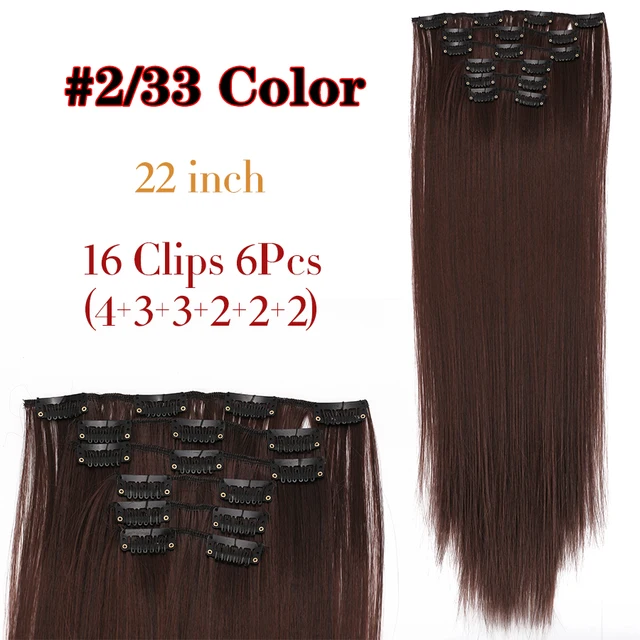Synthetic 6H/613# Clip In On Hair Extensions 6Pcs/Set 16 Clips Hair Extension Full Head 55Cm Straight Synthetic Fiber Hairpieces 2 33