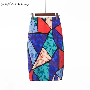 

Split Zipper Fly Pencil Skirts Women Streetwear OL Office Lady Elegant Faldas Cortas Casual Geometric Print Fashion Midi Skirt
