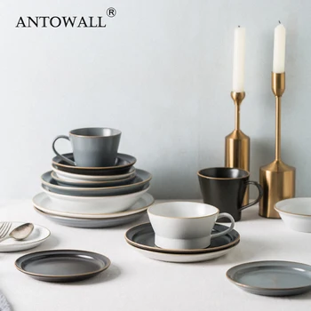 

1 pcs ANTOWALL Wholesale Morandi Dinner Plate Ceramic Bowl Oatmeal Large Noodles Bowl Fruit Salad Pasta Dish